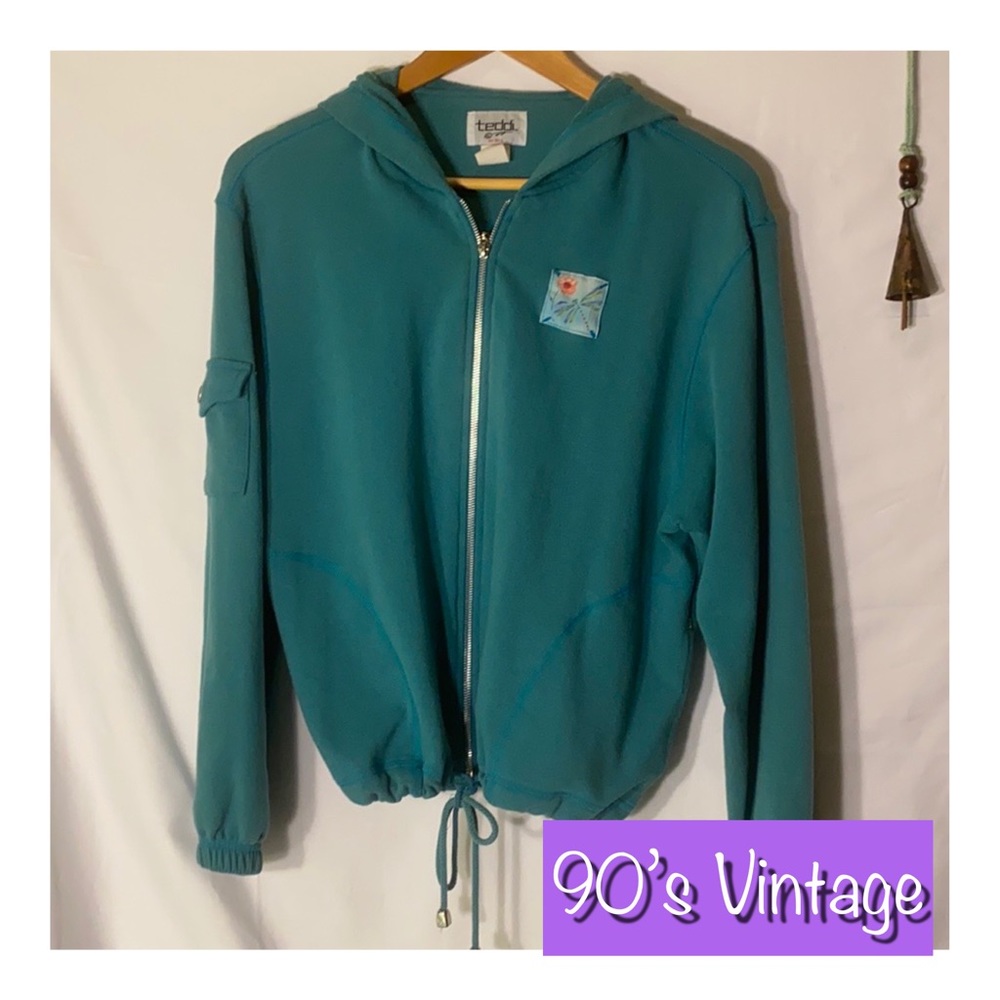 VNTG 90s Teddi Hoodie w/ drawstring hem turquoise